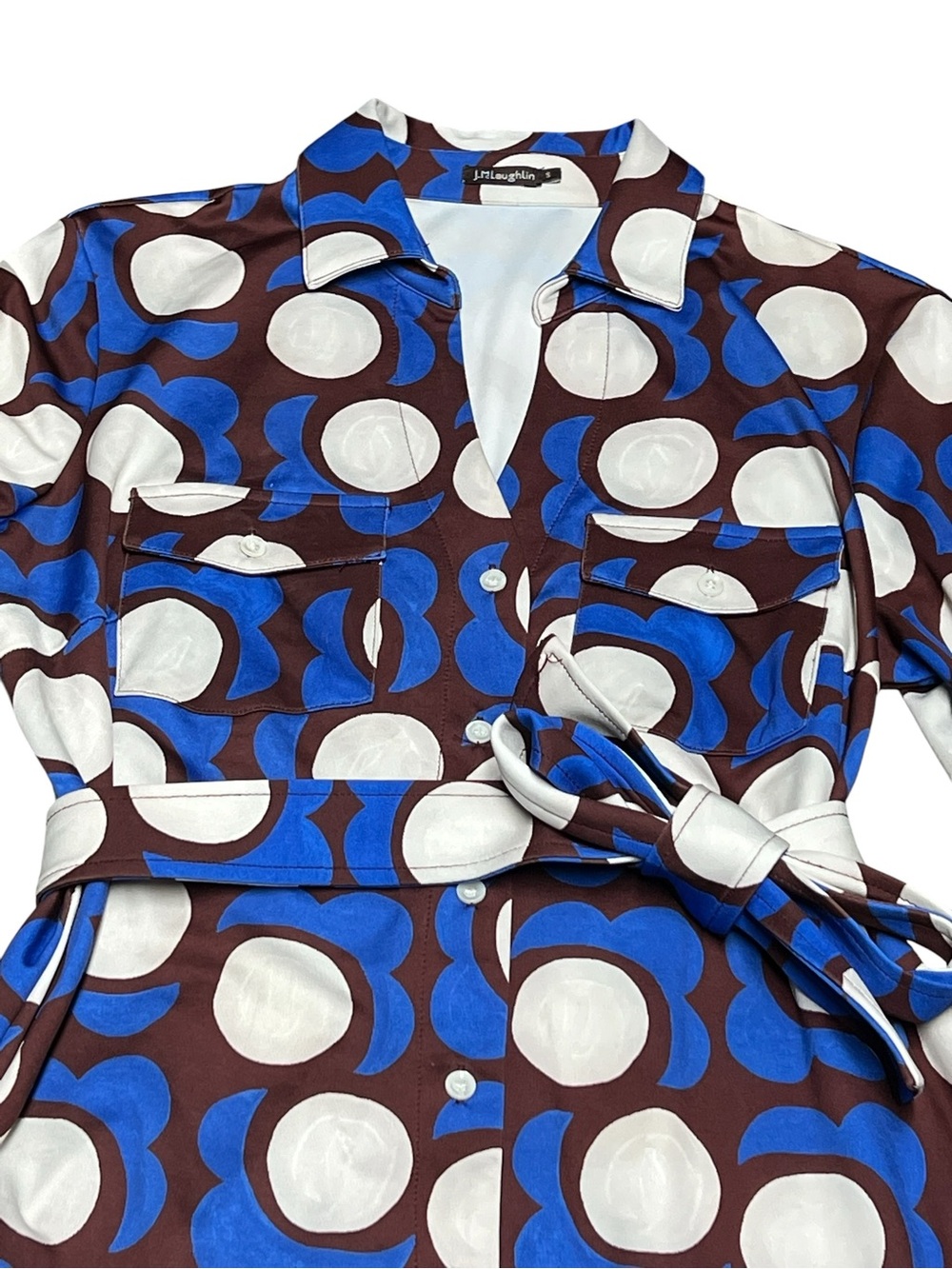 J. McLaughlin Brynn brown & blue malmo poppy lyford jersey shirt dress - Picture 5 of 13
